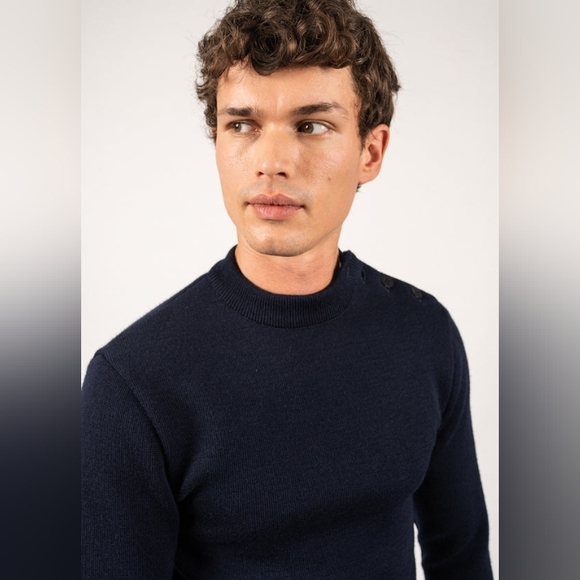 Saint James Button Shoulder Breton Wool Sweater, Made In France, BARELY PRE-WORN - Picture 4 of 15